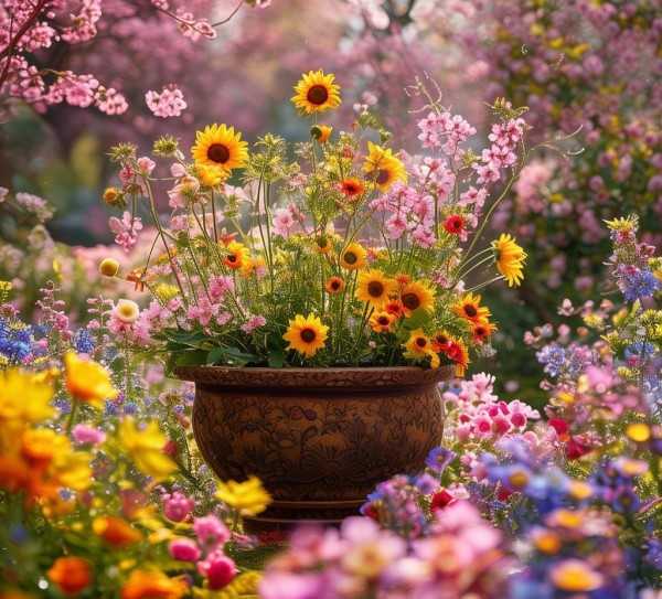 春意盎然，盆景鲜花共绘自然和谐画卷,春意盎然，鲜花盆景盛开之美——唯美画卷中的自然和谐,生机,鲜花盆景,第1张